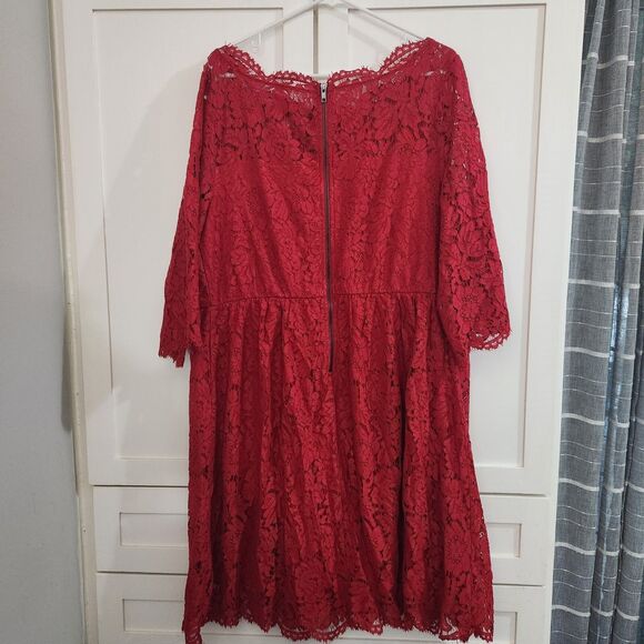 Lane Bryant Red Scallop Edge Fit And Flare Lined Lace Overlay Dress Size 18 - Picture 4 of 8